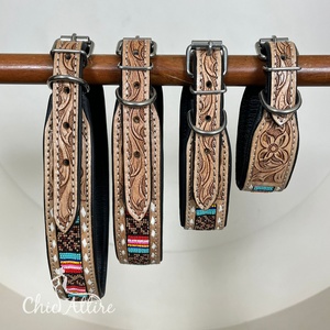 2025 Premium Quality Durable Hand Tooled Leather Beaded Luxury Adjustable <b>Padded</b> Heavy Duty Dog Collar Manufacturer Pet Collar - Product Image 1