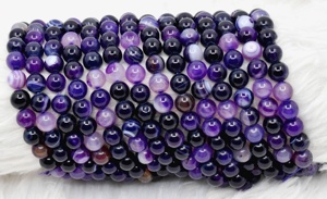 Perles rondes en agate rayée naturelle de qualité supérieure, violettes, 8 mm, pour la méditation, bijoux de mode - Product Image 2