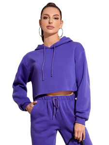 Conjunto de Sudadera con capucha ecológica de algodón 100% para mujer de invierno de Venta caliente con logotipo frontal superior corto de lana para clima frío - Product Image 6