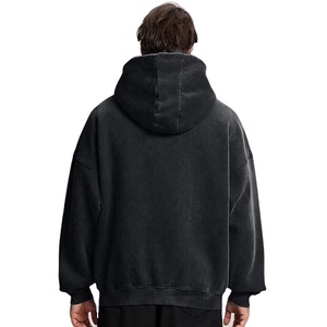 Sweat à capuche zippé 100 % coton délavé noir pour homme, style vintage, streetwear, vente en gros fabricant - Product Image 2