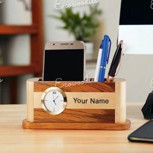 Multi-Purpose <b>Table</b> <b>Top</b> Classic Style Wooden Pen Holder & Mobile <b>Stand</b> Wooden Pencil <b>Stand</b> for Office & School <b>Table</b> Decorate - Product Image 2