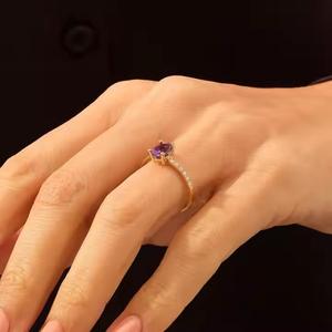Bague de fiançailles en diamant ovale en or 18 carats pour femme, empilable fantaisie pour la Saint-Valentin, bijoux en diamant - Product Image 5