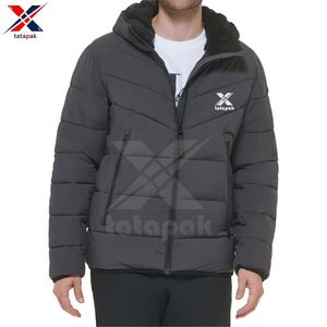 Parkas con capucha informales para hombre, chaqueta acolchada con aislamiento grueso, poliéster ecológico, cremallera de invierno, marca personalizada a cuadros - Product Image 1