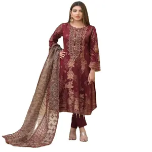 Top Branded Pakistaanse Jacquard Banarsi Gazon 3 Delige Pakken Met Zware Borduurwerk Door Tawakkal Originele Branded Suits Ontwerpers