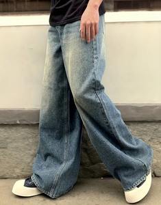 กางเกงยีนส์ทรงหลวมสไตล์วินเทจสีน้ำเงินลำลองสำหรับผู้ชาย แฟชั่นไฮสตรีท ใส่สบาย - Product Image 3