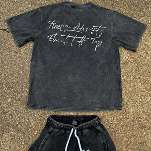 Camiseta de verano para hombre con pantalones cortos de mezclilla Estampado informal Manga corta de gran tamaño 2 piezas Traje de hombre de EE. UU. Ropa deportiva Conjunto corto de algodón - Product Image 3