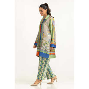 Ensemble coordonné en soie charmeuse satinée imprimée IUSTTS-1456, style bohème pour le printemps/été - Product Image 1