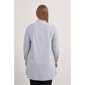 Túnica Transpirable con Cuello Mandarín Bordado para Mujer de Oficina, Vestido Casual hasta la Rodilla con Cierres y Detalles Calados, Talla XS - Product Image 6