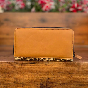 Cheveux faits à la main sur imprimé léopard en cuir véritable fermeture éclair portefeuille Western cuir de vachette pochette pour femmes carte de crédit et portefeuille de téléphone - Product Image 4