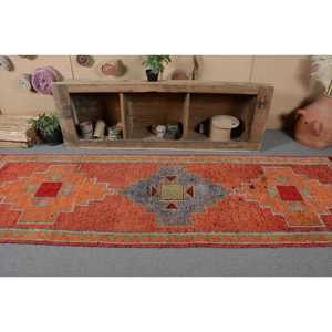 Herki Rug, 3.2x10.3 ft Vintage Rug, <b>Red</b> Polka dot Rug <b>Wool</b> - Product Image 4