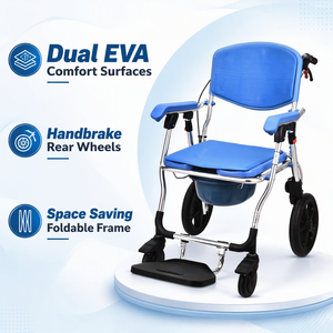 Sedia Comoda Pieghevole <span class=keywords><strong>con</strong></span> Ruote 125kg <span class=keywords><strong>con</strong></span> Seduta in EVA per Anziani Assistenza Domiciliare Fornitura OEM ODM - Product Image 1