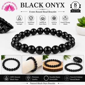 Bracelet en Onyx Noir Naturel Perles Rondes 8mm pour la Protection, la Terrement, la Confiance et l'Équilibre Émotionnel - Product Image 3