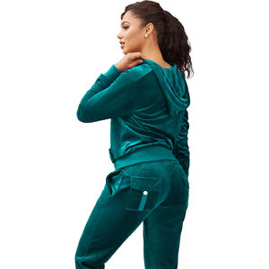 Sudadera con capucha de terciopelo para mujer al por mayor con cremallera y manga completa ajustada ropa informal para exteriores Sudadera con capucha de terciopelo con bolsillos - Product Image 2