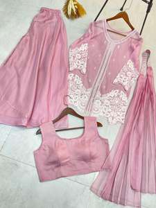 Chemisier haut en organza pur et Palazzo circulaire en organza doux Collection de vêtements de fête et de fête Femmes Costume traditionnel de fête - Product Image 4