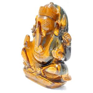Wholesale Tiger Eye Ganesha <b>Statue</b> Figurine High Grade Handcrafted India Piedras Naturales Crystal Healing Gemstone Engraving - Product Image 3