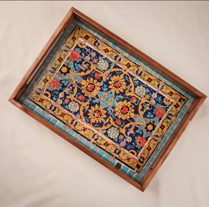 Bandeja para servir frutas de madera con acabado esmaltado, bandeja de comida de forma redonda para utensilios de cocina, bandejas decorativas para servir con patrón Floral de mesa - Product Image 6