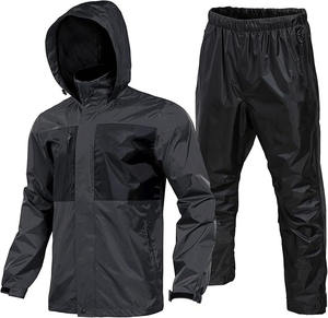 Chaqueta Impermeable Cortavientos con Capucha, Reversible, Ligera, Unisex (Conjunto de Chaqueta y Pantalón para Lluvia) - Product Image 1