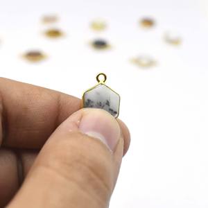 Pendentif agate dendritique forme hexagonale or vermeil 925 ensemble de lunette en argent sterling breloque à caution unique bijoux élégants cadeau pour enfants - Product Image 4