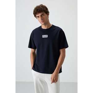 Camiseta Azul Marino 100% Algodón para Hombre, Corte Holgado con Textura Gruesa y Tela Jersey Estampada-88367 - Product Image 6