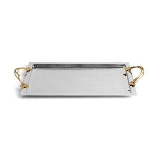 Bandeja de Servicio Decorativa de Aluminio Hecha a Mano de Lujo con Asas de Orquídea Blanca en Tono Dorado, Decoración Moderna para Mesa del Hogar - Product Image 2