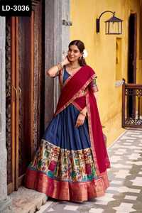 south Indian Style Poly Chanderi Material with Kalamkari Printed With Zari Weaving Work Lehenga Choli with Low Price Choli - Product Image 2