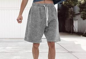 Pantalones cortos desgastados informales de algodón 100% de alta calidad para hombre, ropa de calle French Terry, logotipo antiarrugas, gimnasio, correr, teñido liso - Product Image 3