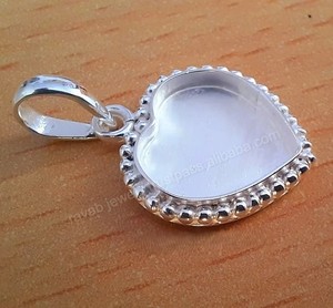 จี้หัวใจสีเงิน925ทึบจี้หัวใจสีเงินชุดฝาจี้หัวใจเปล่าจี้รูปหัวใจส่วนประกอบการค้นหาเครื่องประดับ - Product Image 1