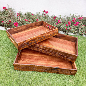 Lot de 3 plateaux traditionnels en bois de tailles personnalisées, plateaux pakistanais en bois, plateaux en bois de haute qualité - Product Image 3