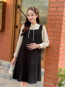 ชุดเดรสคลุมท้องสไตล์เพรพพี้ดีไซเนอร์ V1204ผ้ากันลื่นและดูดซับเหงื่อความนุ่มนวลเป็นทางเลือกที่ดีโดยคาดหวังว่าคุณแม่ - Product Image 3