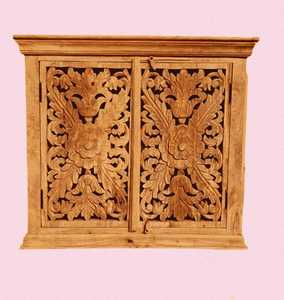 Armoire en bois de manguier sculptée à la main exquise avec portes florales pour maison hôtel ferme entrée école ou appartement vie - Product Image 1