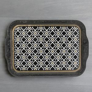 ถาดเสิร์ฟทรงสี่เหลี่ยมโลหะพร้อมที่จับลายเส้นเรขาคณิตลายเส้นดีไซน์แบบไร้รอยต่อ215x316มม. - Product Image 2