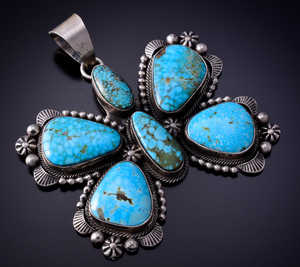 Kingman Turquoise Butterfly Pendant by Eli Skeets 925 Sterling Silver Pendant - Product Image 4
