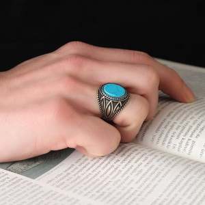 Turkish 925 Sterling Silver Men's <b>Ring</b> Ottoman Style Naturel Black Stone Handmade Fine Jewelry From <b>Turkey</b> - Product Image 3