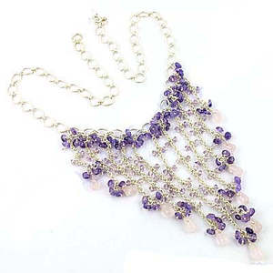Collier en argent 925 avec améthyste et quartz rose en cascade pour femmes, collier en cristal - Product Image 1