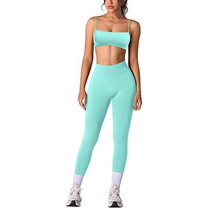 Ensemble de vêtements de yoga pour femmes, haut de sport sans couture, leggings taille haute, extensible, respirant, vêtements de sport - Product Image 1