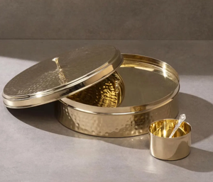 Mayorista Cocina Latón Puro Masala Caja Grabada Tapa Cuchara Latón Especias Caja Especias Contenedor Masala Dani Masala Dabba - Product Image 3