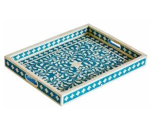 Bandeja de servicio de diseñador rectangular con incrustaciones de hueso personalizadas decorativas con incrustaciones de hueso indio para mesa de centro bandeja de servicio de encimera - Product Image 1