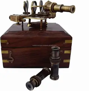 Antique Brass Nautical Ship Sextant Navigation Tool Pirate Marine Instrument Astrolabe Telescope with Wooden Box Two Slighting