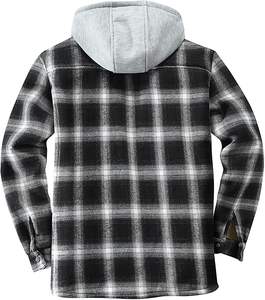 Chemise-veste en flanelle à carreaux en coton pour homme, doublée de polaire sherpa, à capuche, boutonnée, manteau d'hiver - Product Image 3