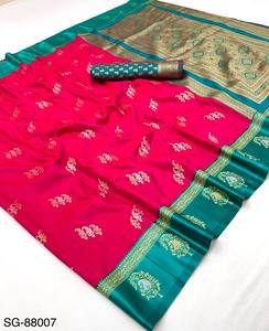 Sari de Seda Banarasi Suave de Primera Calidad con Borde de Satén Tejido para la Temporada de Bodas, Estilo Étnico con Estampado Digital - Product Image 2