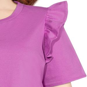 Camiseta holgada de manga corta con volantes para mujer, ropa de verano con cuello redondo, talla grande, de BD - Product Image 3