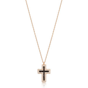 <b>Cross</b> Design Black And Clear Zircon Stone Charm <b>Necklace</b> Pendant Turkish Handmade Wholesale 925 <b>Sterling</b> <b>Silver</b> Jewelry - Product Image 1