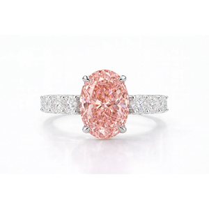 Anillo de Diamantes Cultivados en Laboratorio con Certificación IGI, Corte Radiante en Rosa Intenso, Montura en U, Banda de Platino con Diamantes Laterales, Anillo para Mujer - Product Image 3