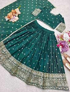 Ensemble ethnique indien pakistanais Georgette Lehenga Choli Dupatta tissu de soie d'art de broderie de séquence lourde pour des occasions de fête indienne - Product Image 6