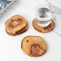 Ensemble de sous-verres classiques ArtisRaw en bois d'olivier, 6 supports, écologiques, rustiques, diamètre 10 cm, épaisseur 1,5 cm, pour table basse, bar, restaurant