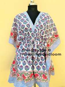 Bikini estampado en Bloque para mujer, ropa de dormir de algodón Natural hecha a mano, caftán, albornoz acolchado, vestido Maxi - Product Image 6