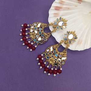 Boucles d'oreilles indiennes en cristal pierre de verre fausse perle boucles d'oreilles pour femmes bijoux en gros, marron - Product Image 1