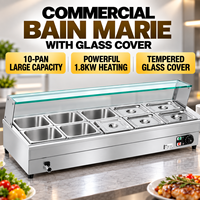 Bain-marie électrique commercial 1800W 220V à 10 bacs en acier inoxydable avec couvercle en verre, chauffe-plats de comptoir pour buffet