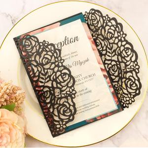 Bordeaux <span class=keywords><strong>Rose</strong></span> Or Paillettes Porte Pliable Fleur Poche Cartes D'invitation De <span class=keywords><strong>Mariage</strong></span> Invitations Découpées Au Laser Voeux Cartes-Cadeaux Enveloppe - Product Image 3