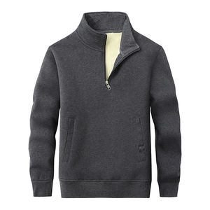 Wholesale Custom Pullover Blank Warm Winter Thick <b>Fleece</b> Basics Cotton Blended <b>Men's</b> <b>Quarter</b> <b>Zip</b> Sweatshirt - Product Image 1
